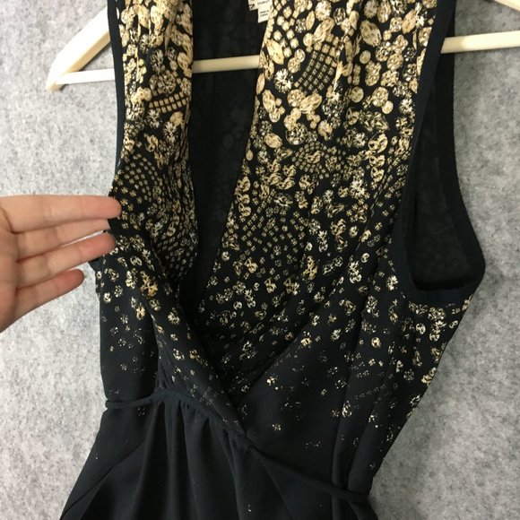 Wilfred Dress XXS Faux Wrap Black Gold Cocktail Evening Semi Formal Holiday - Picture 4 of 16